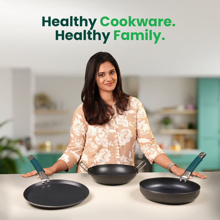 100% Pure Iron Cookware Set: (25.4cm)Kadai+ (26.3cm)Tawa+ (25.4cm)Fry Pan, Toxin-free Sheet Iron, Pre-seasoned, Induction & Gas, Kitchen Set for Home, Free ₹400 Tadka Pan