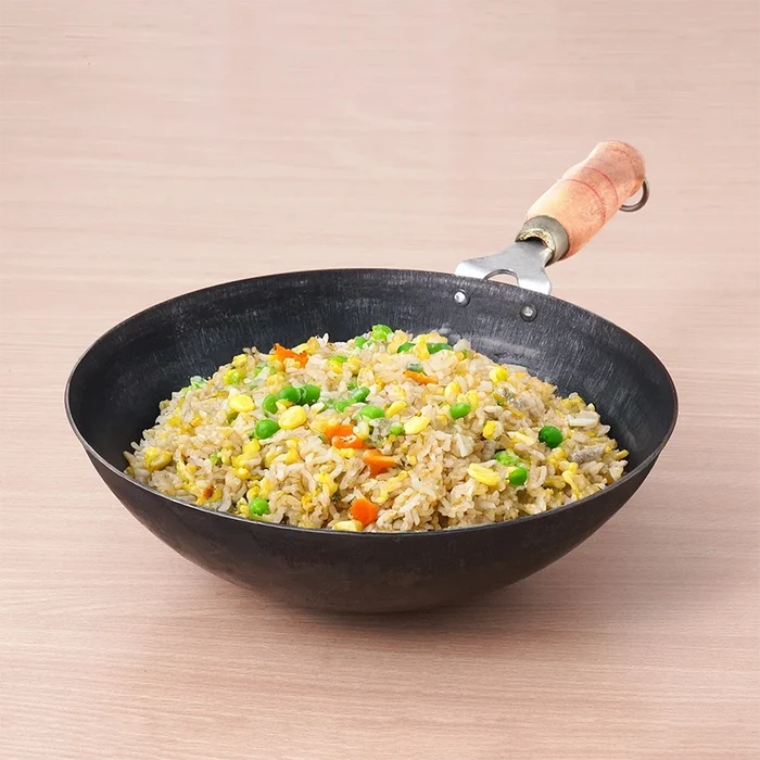 100% Pure Iron Wok 2.2/4.2L with Wooden Handle, Toxin-free Sheet Iron, Pre-seasoned 1/1.5kg
