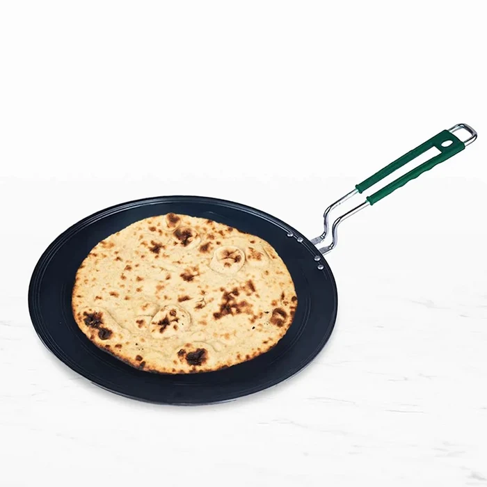 100% Pure Sheet Iron Concave Tawa 25.5cm/30.5cm, Toxin-free, Seasoned, Silicone Handle