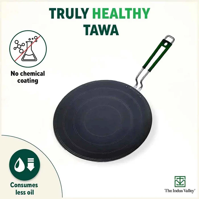100% Pure Sheet Iron Concave Tawa 25.5cm/30.5cm, Toxin-free, Seasoned, Silicone Handle