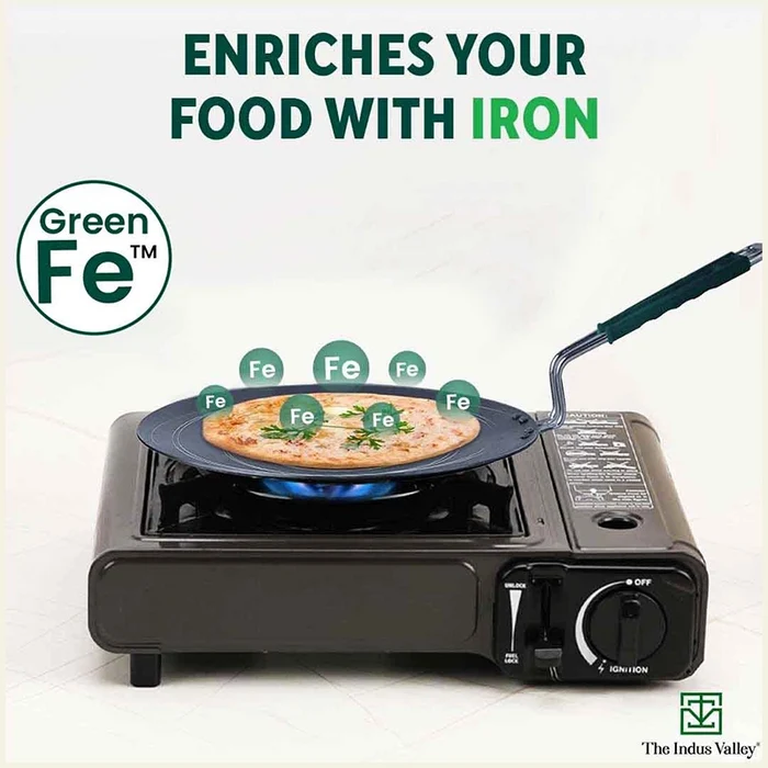 100% Pure Sheet Iron Concave Tawa 25.5cm/30.5cm, Toxin-free, Seasoned, Silicone Handle
