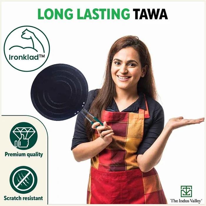 100% Pure Sheet Iron Concave Tawa 25.5cm/30.5cm, Toxin-free, Seasoned, Silicone Handle