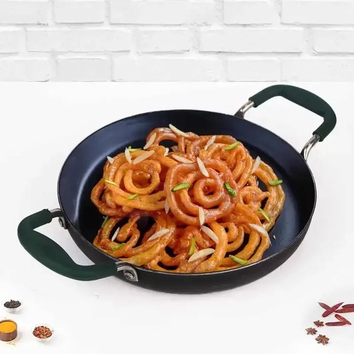 100% Pure Sheet Iron Kadai/ Jalebi/ Paella Pan 1.4L, Silicone Cool Handles, Seasoned, Toxin-free, Induction