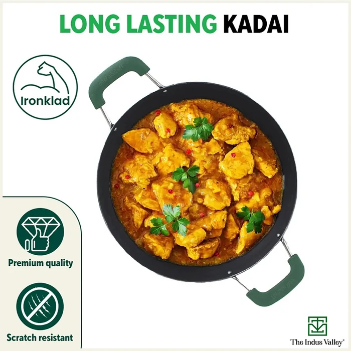 100% Pure Sheet Iron Kadai with Silicon Handle, Seasoned, Toxin-free