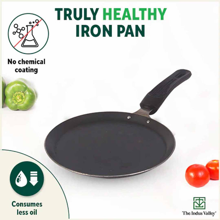 100% Pure Sheet Iron Omelette Tawa 19cm with Bakelite Handle, Seasoned, Toxin-free, Induction, 19cm, 0.56kg