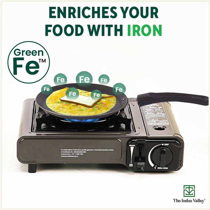 100% Pure Sheet Iron Omelette Tawa 19cm with Bakelite Handle, Seasoned, Toxin-free, Induction, 19cm, 0.56kg