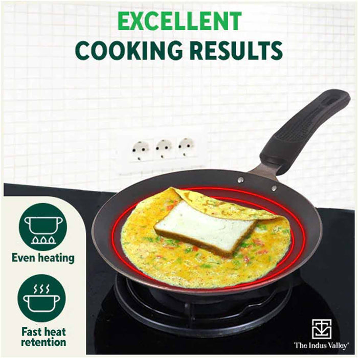 100% Pure Sheet Iron Omelette Tawa 19cm with Bakelite Handle, Seasoned, Toxin-free, Induction, 19cm, 0.56kg