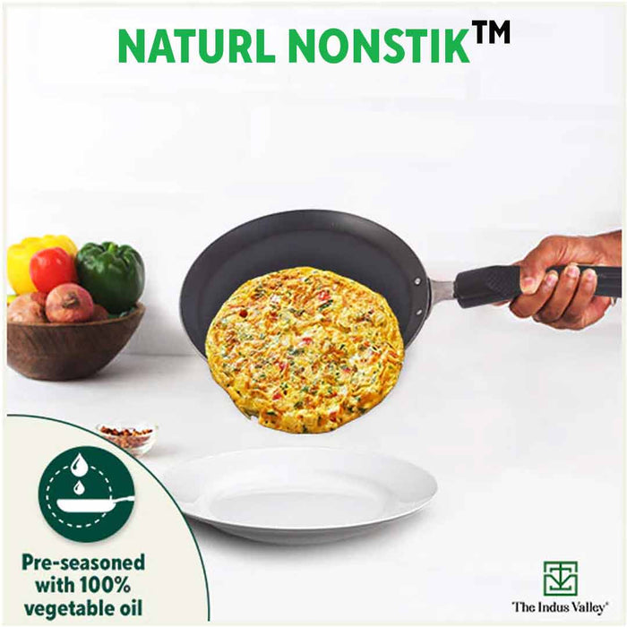 100% Pure Sheet Iron Omelette Tawa 19cm with Bakelite Handle, Seasoned, Toxin-free, Induction, 19cm, 0.56kg