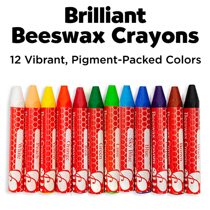 12 Brilliant Beeswax Crayons in Storage Case for Kids