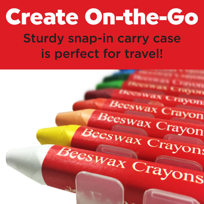 12 Brilliant Beeswax Crayons in Storage Case for Kids