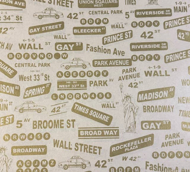 20x30 New York, gold on red