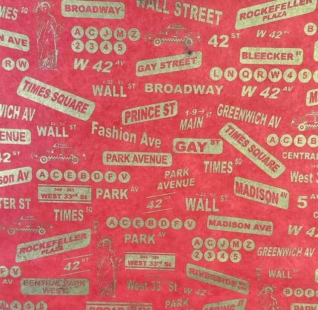 20x30 New York, gold on red
