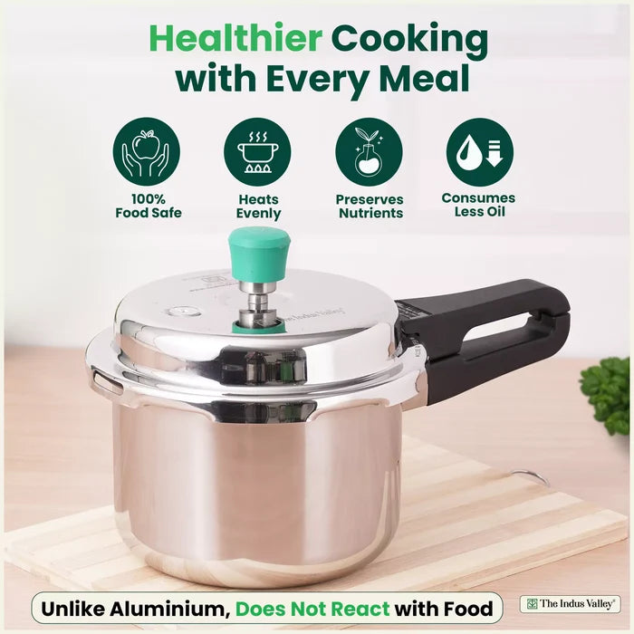 2/3/5L RapidCuk Tri-ply Stainless Steel Pressure Cooker, Premium Quality, 3 Layer Thick Body, Heavy Bottom, 100% Safe, ISI Certified, 5 Yr Warranty, Induction & Gas