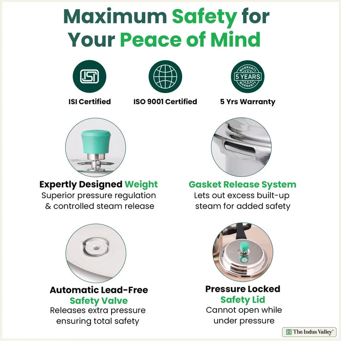 2/3/5L RapidCuk Tri-ply Stainless Steel Pressure Cooker, Premium Quality, 3 Layer Thick Body, Heavy Bottom, 100% Safe, ISI Certified, 5 Yr Warranty, Induction & Gas