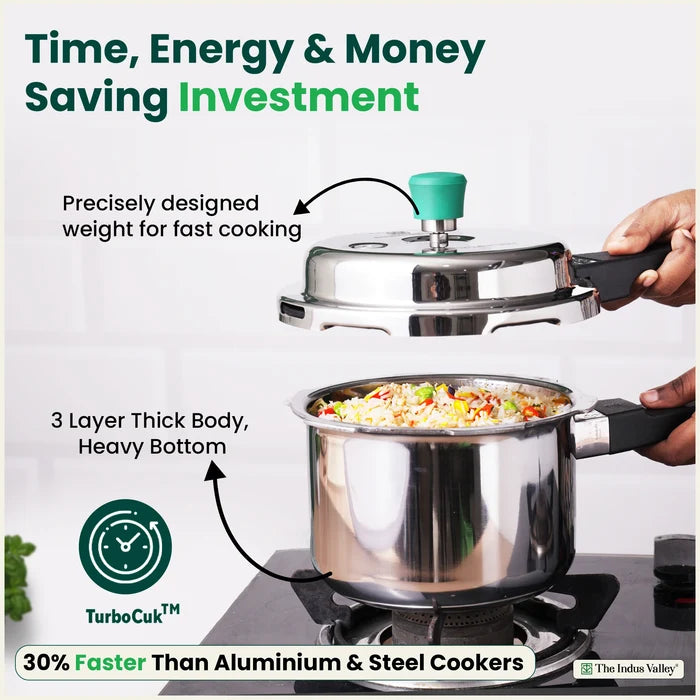 2/3/5L RapidCuk Tri-ply Stainless Steel Pressure Cooker, Premium Quality, 3 Layer Thick Body, Heavy Bottom, 100% Safe, ISI Certified, 5 Yr Warranty, Induction & Gas
