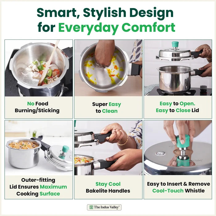 2/3/5L RapidCuk Tri-ply Stainless Steel Pressure Cooker, Premium Quality, 3 Layer Thick Body, Heavy Bottom, 100% Safe, ISI Certified, 5 Yr Warranty, Induction & Gas