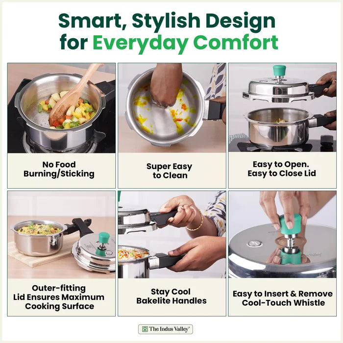 2L+5L  RapidCuk Tri-ply Stainless Steel Pressure Cooker, Premium Quality, 3 Layer Heavy Bottom, 100% Safe, ISI Certified, 3 Yr Warranty, Induction & Gas