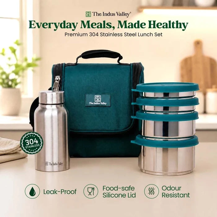 304 Stainless Steel Leakproof Lunch Box Set with Water Bottle & Carry Bag