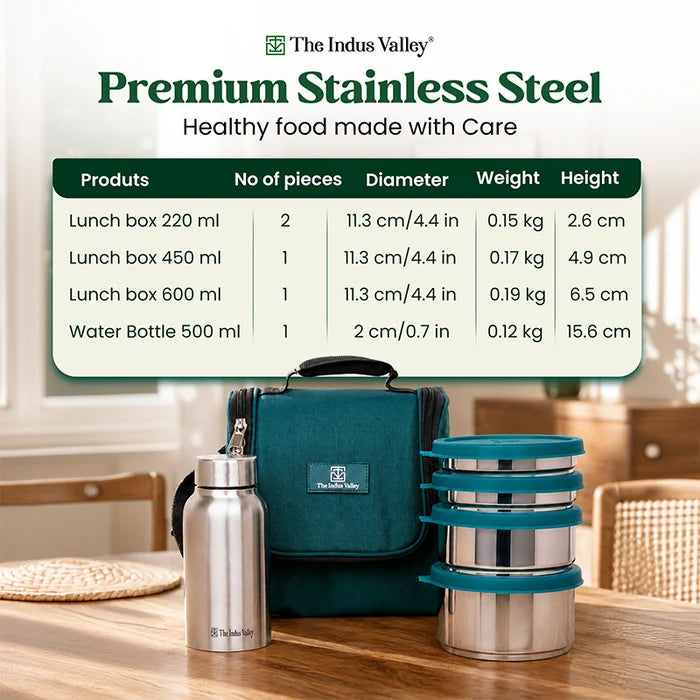 304 Stainless Steel Leakproof Lunch Box Set with Water Bottle & Carry Bag