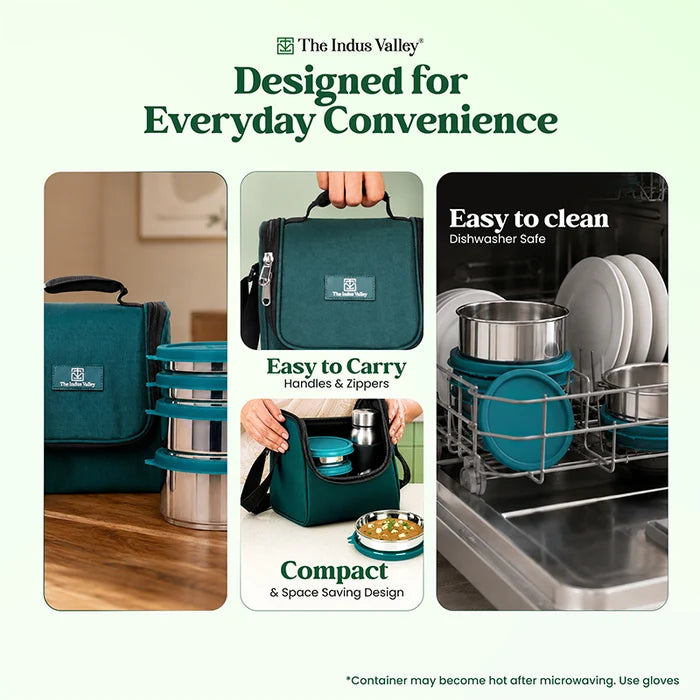 304 Stainless Steel Leakproof Lunch Box Set with Water Bottle & Carry Bag
