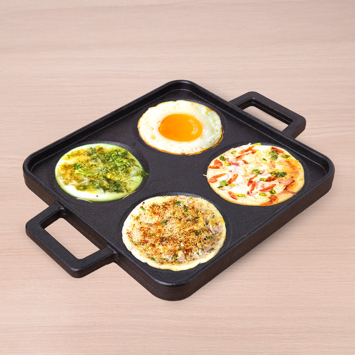 4 Pit CASTrong Cast Iron Uttapam/ Set Dosa Tawa 24cm,Pre-seasoned, Toxin-free