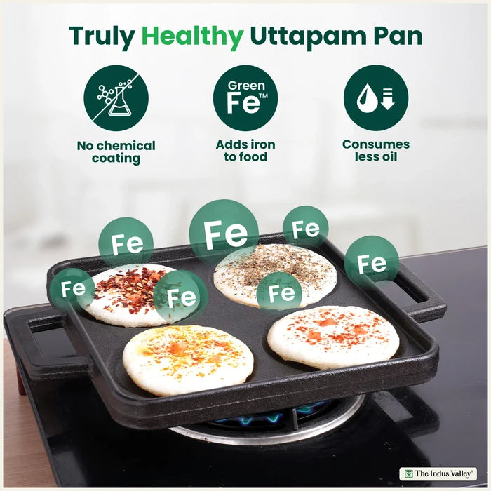 4 Pit CASTrong Cast Iron Uttapam/ Set Dosa Tawa 24cm,Pre-seasoned, Toxin-free