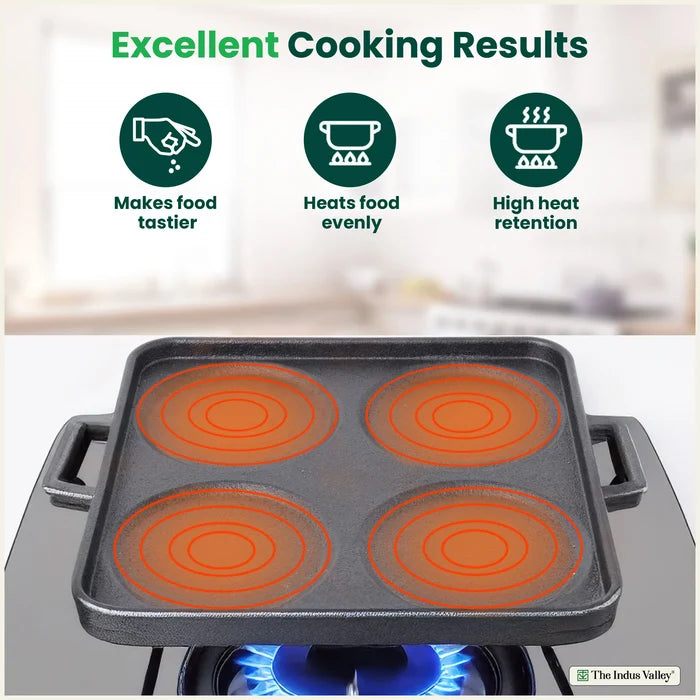 4 Pit CASTrong Cast Iron Uttapam/ Set Dosa Tawa 24cm,Pre-seasoned, Toxin-free