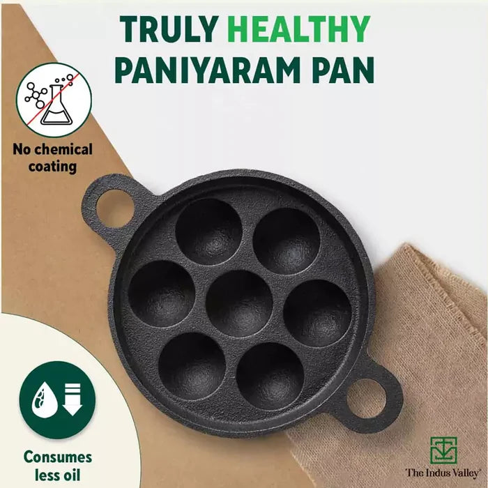 7 Pit, CASTrong Cast Iron Paniyaram/Appe Pan 18.9cm, Pre-seasoned, Natural Nonstick, 100% Pure, Toxin-free