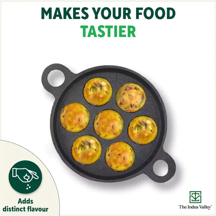 7 Pit, CASTrong Cast Iron Paniyaram/Appe Pan 18.9cm, Pre-seasoned, Natural Nonstick, 100% Pure, Toxin-free