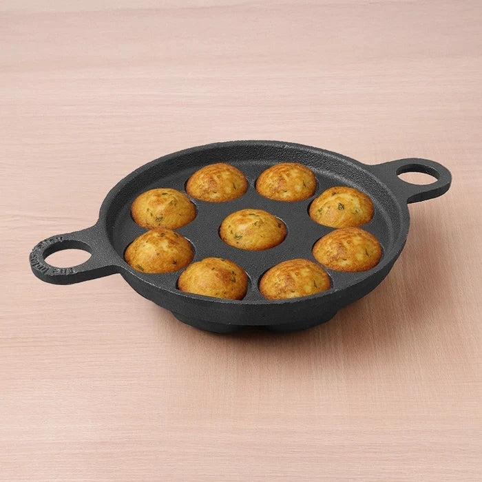 9 Pit CASTrong Cast Iron Paniyaram/Appe Pan,Pre-seasoned, Natural Nonstick, 100% Pure, Toxin-free