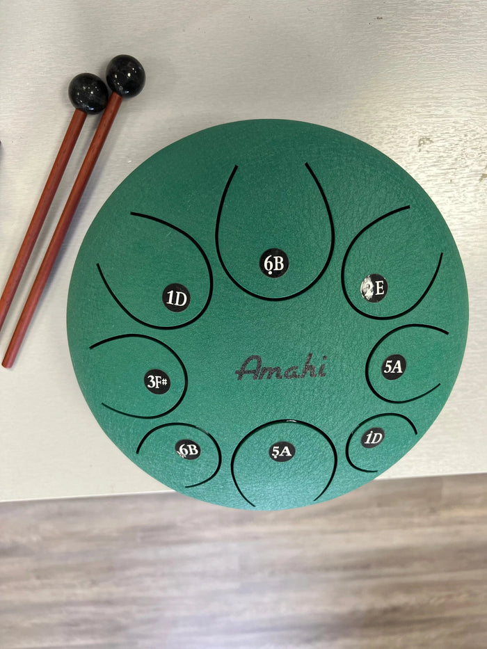 AMAHI 10" Green Steel Tongue Drum w/Bag and Mallets - Aloha City Ukes
