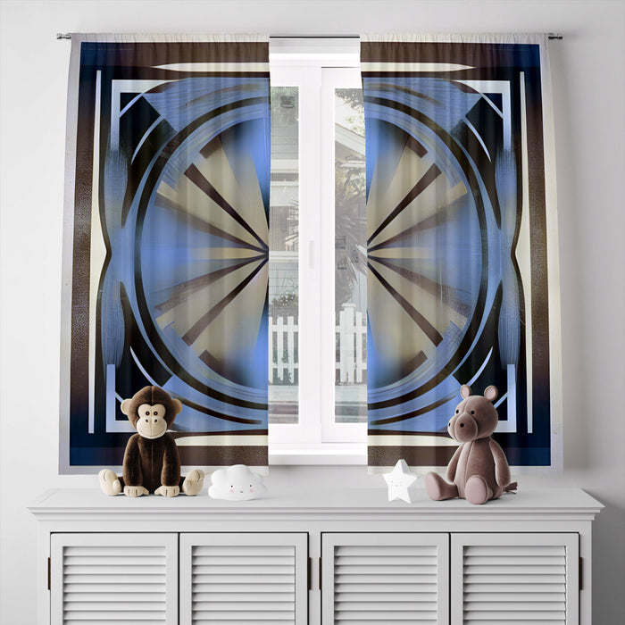 Abstract Window Curtain - Blue and Gray Kaleidoscope - Deja Blue Studios