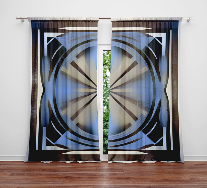 Abstract Window Curtain - Blue and Gray Kaleidoscope - Deja Blue Studios
