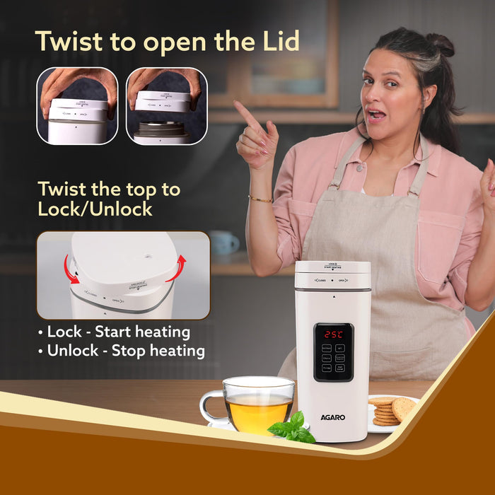 AGARO Delite Portable Electric Kettle, 500 Ml, Adjustable Temperature, Fast Boiling, White