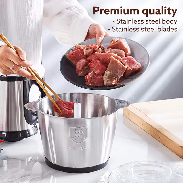 AGARO Delite Vegetable & Meat Chopper for Kitchen, Garlic Peeler, Egg Whisker, 2L Bowl, 400W Motor, 3 Speed Settings, Meat Grinder, Vegetable Mixer, Stainless Steel Body, Onion, Garlic, Fruits.