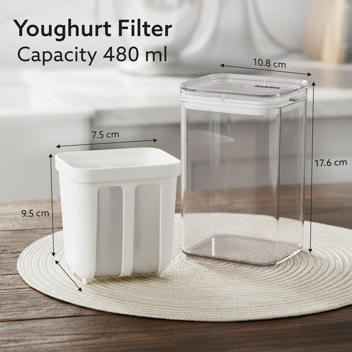 AGARO Yogurt Strainer 1100ml with 304 Stainless Steel Mesh and Transparent Lid