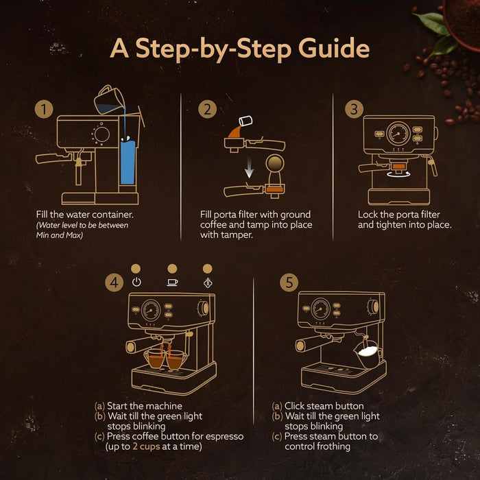 1100W espresso coffee maker with steam wand and double temperature control system