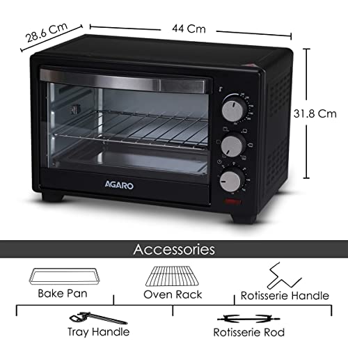 AGARO Marvel Oven Toaster Grill With Motorized Rotisserie & 5 Heating Modes (Black,25 Litres),1600 Watts,25 Liter