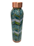 Pure copper 1000ml water bottle with decorative green leaf design