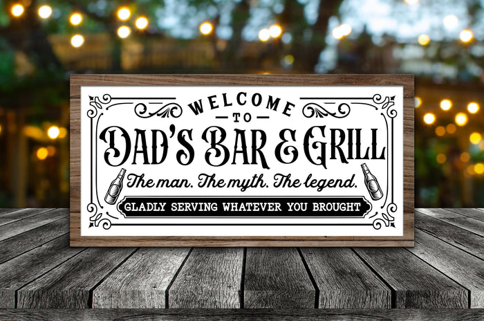 "Welcome to Dad's Bar & Grill" 24" x 12" Framed