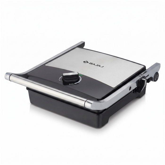 Bajaj 4 Grill Ultra 2000W 4-slice grill sandwich toaster in SS Black on a kitchen counter