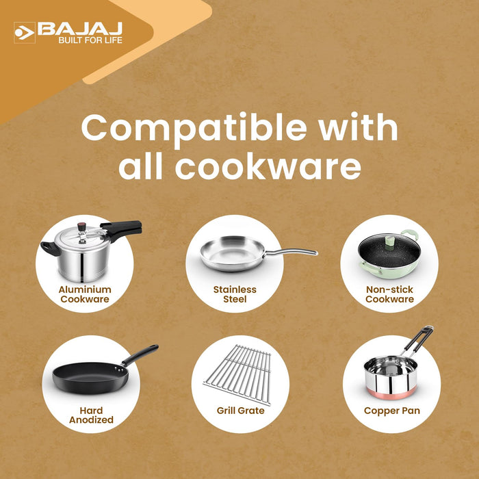 Bajaj IRX 220F cooktop showing 11 power levels and digital LED display panel