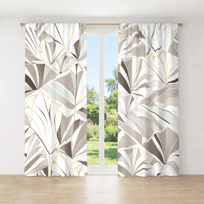 Beige Geometric Fan Pattern Window Curtains