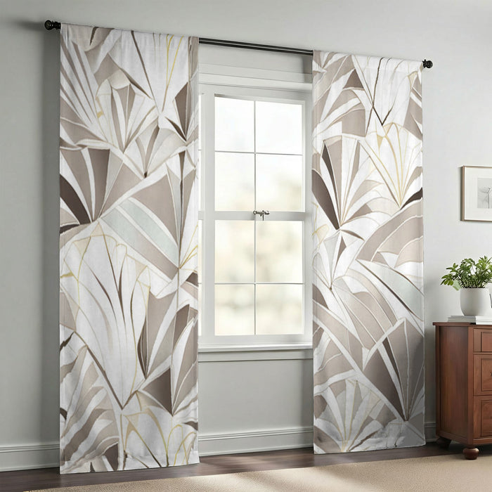 Beige Geometric Fan Pattern Window Curtains