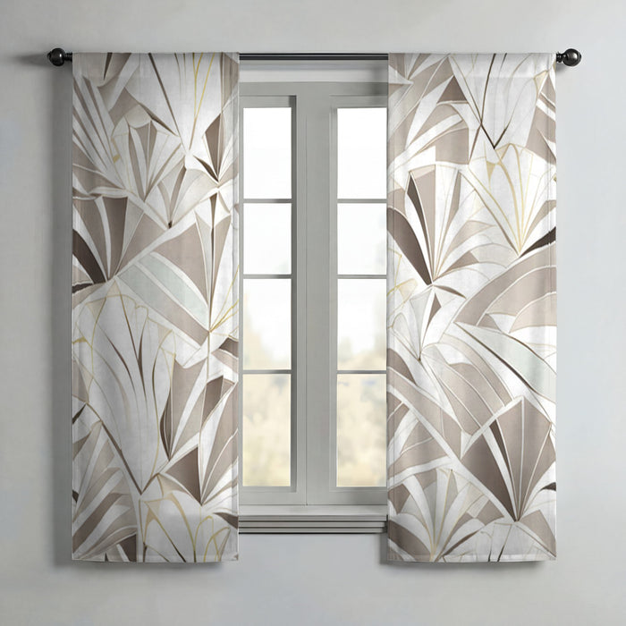 Beige Geometric Fan Pattern Window Curtains