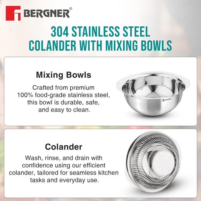 BERGNER 26cm 2-in-1 Stainless Steel Colander Bowl 3.6L