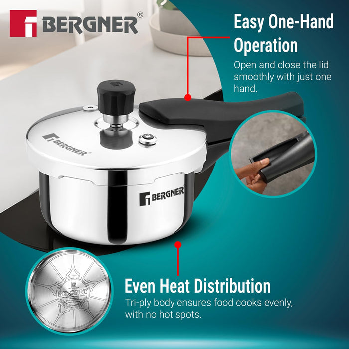 Bergner Argent Classic Triply Stainless Steel Pressure Cooker - Premium Quality