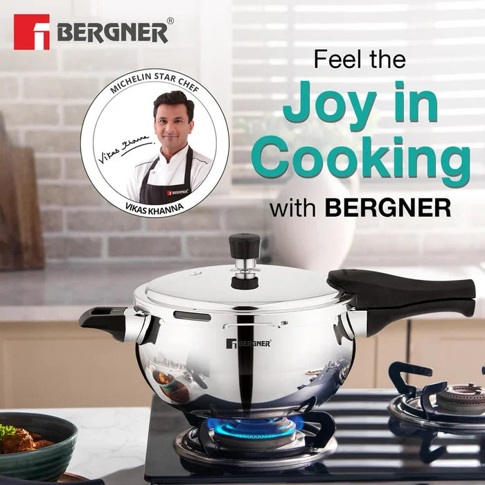 Bergner Argent Paarth Tri-Ply Steel Pressure Cooker with Glass Lid