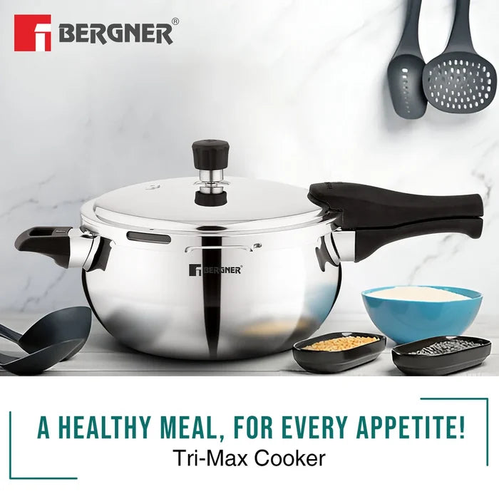 Bergner Argent Paarth Tri-Ply Steel Pressure Cooker with Glass Lid