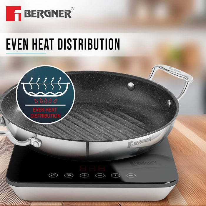 26cm triply stainless steel grill pan for healthy, even cooking